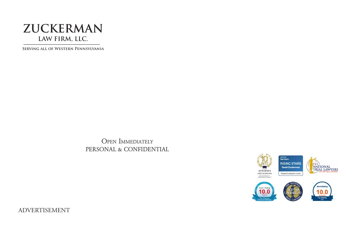 Zuckerman Law Firm criminal defense envelope